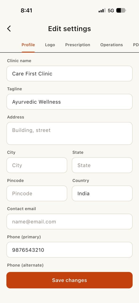 Practice settings in the DRP-OS doctor app