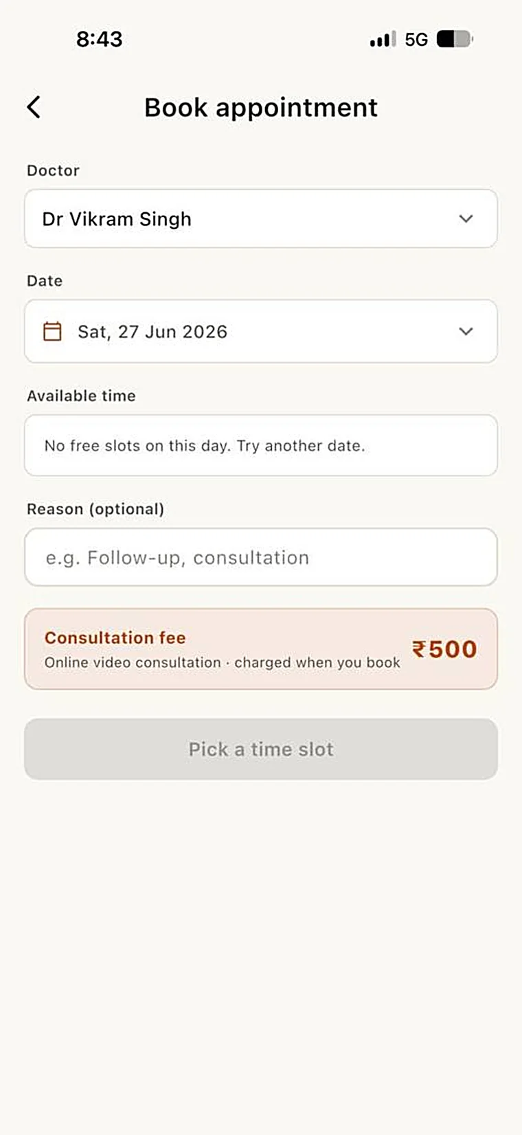 Patient app booking