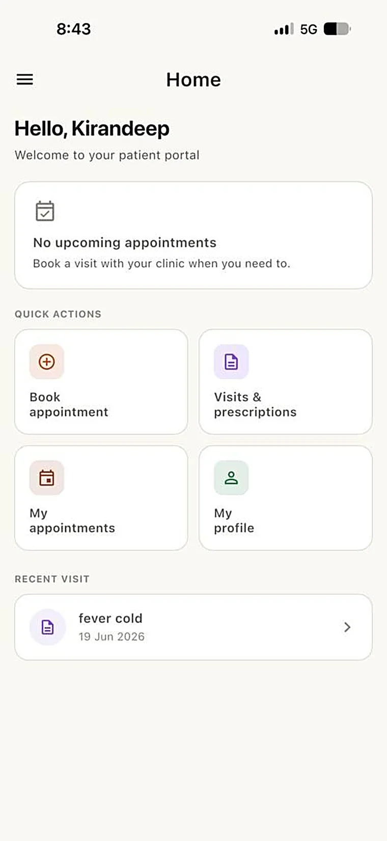 Patient app home