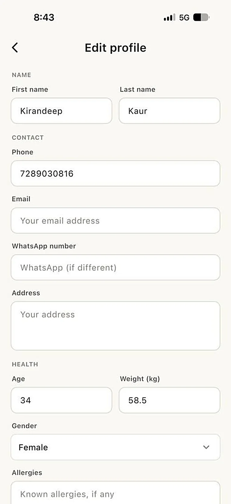 Patient app records